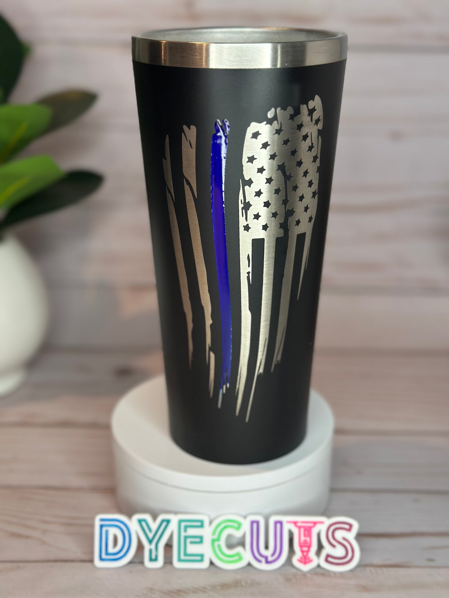 Honor & Hydrate: Thin Blue Line Distressed Flag Tumbler