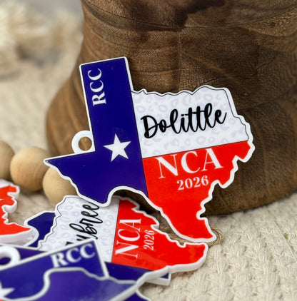 Texas shaped NCA bag tag