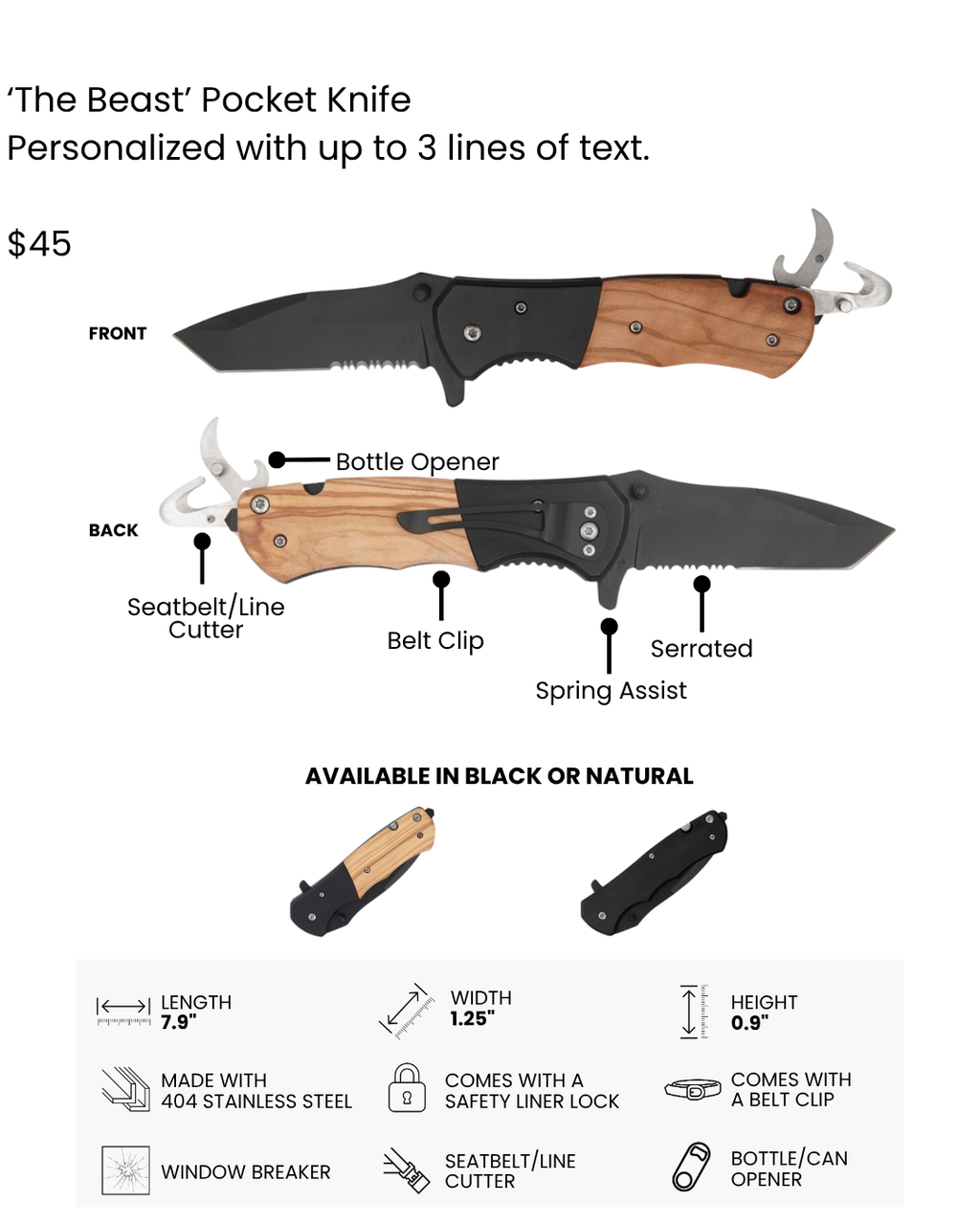Personalized Laser Engraved Knife